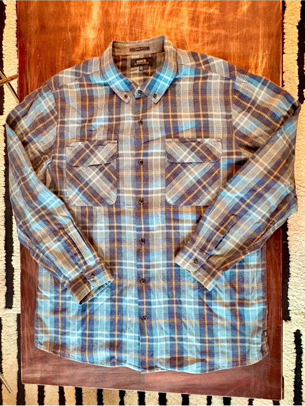 Jacquard Men's Blue Plaid Button-Down Shirt 100% Cotton XL